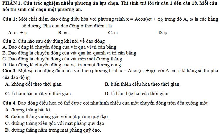 Đề thi Giữa học kì 1 môn Vật lý lớp 11