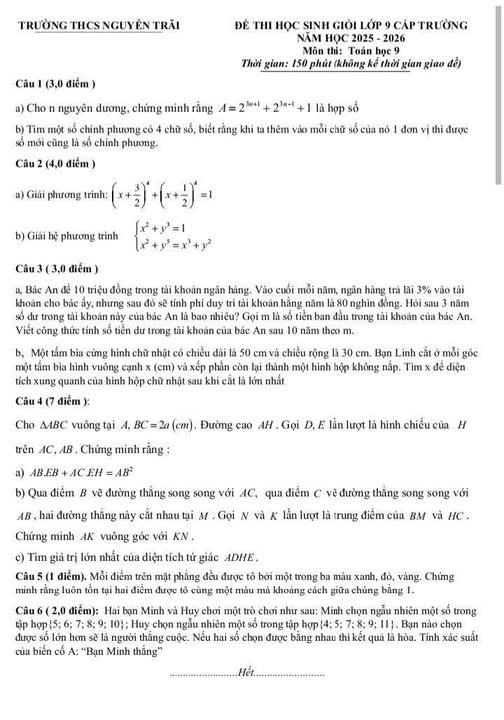 Đề thi HSG Toán 9 trường THCS Nguyễn Trãi