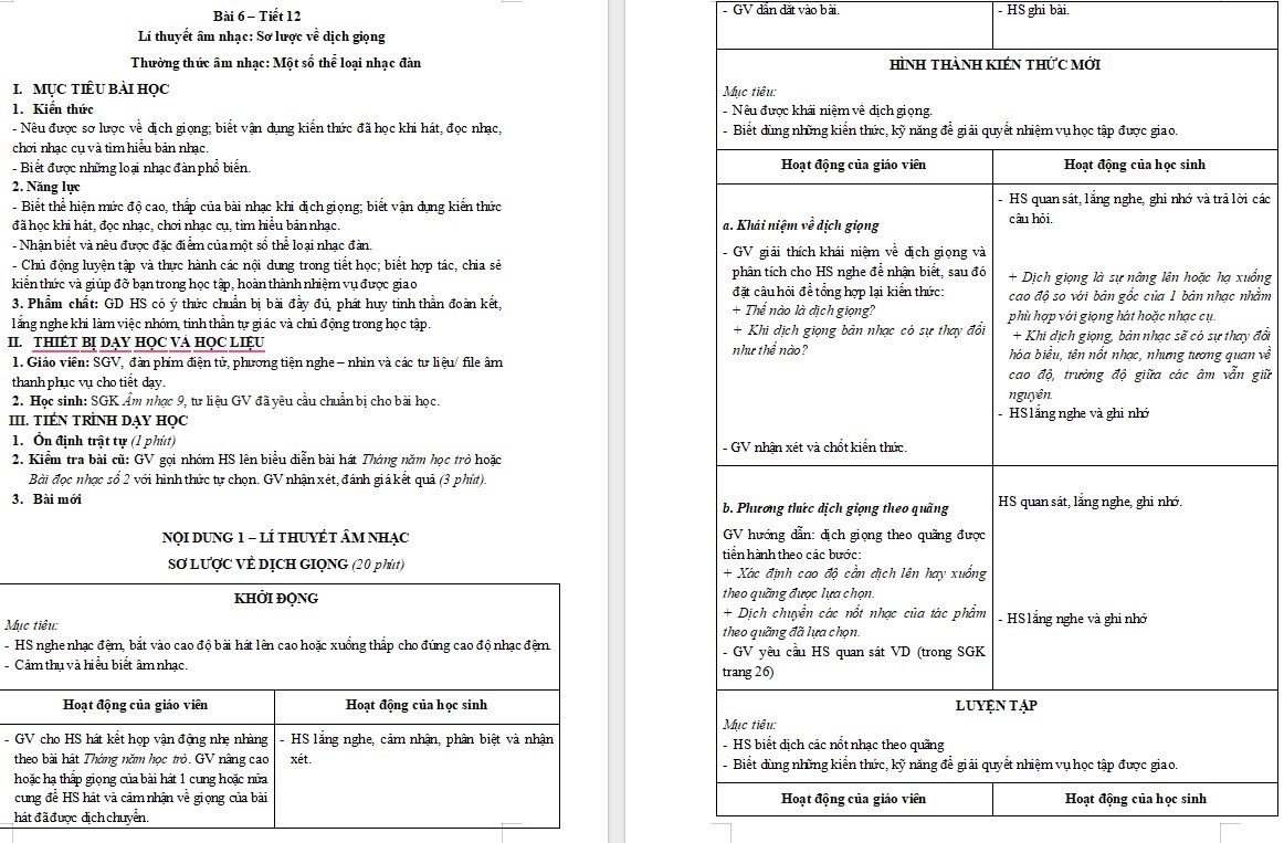 Giáo án Âm nhạc 9 KNTT Bài 6 tiết 12