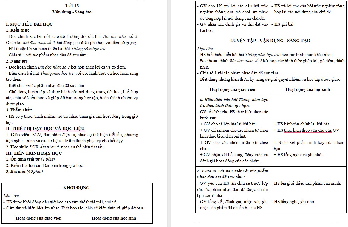 Giáo án Âm nhạc 9 KNTT Bài 6 tiết 13