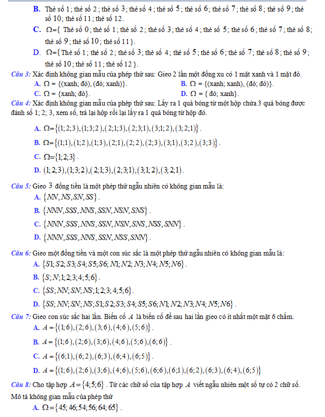 Phép thử ngẫu nhiên và không gian mẫu, xác suất của biến cố