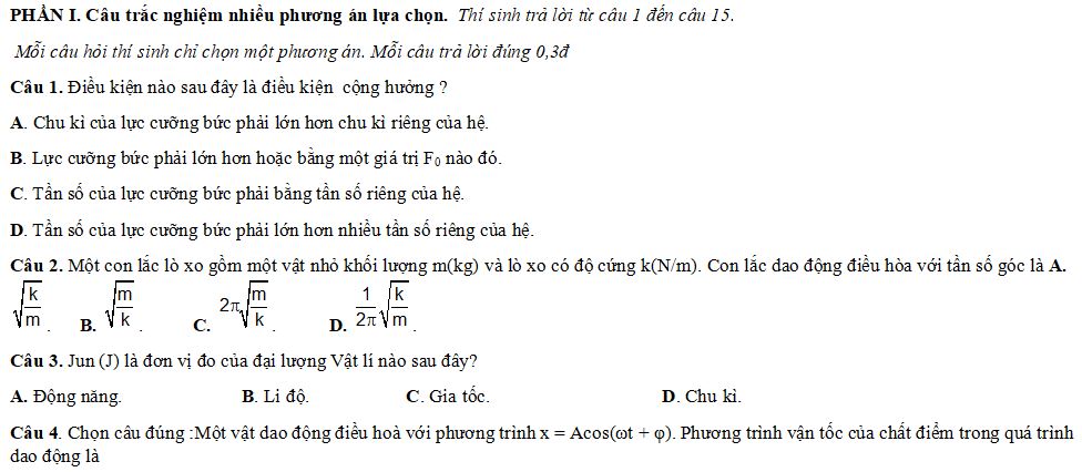 Đề thi Giữa học kì 1 môn Vật lý lớp 11
