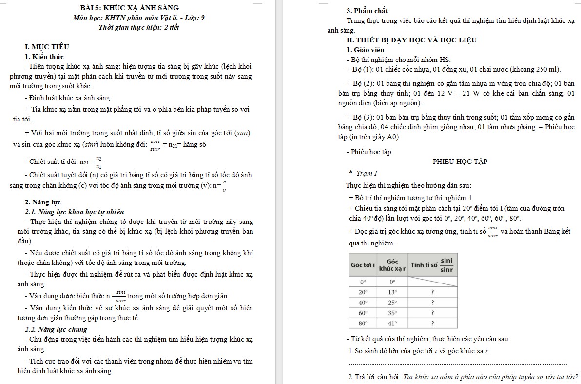 Giáo án Khoa học tự nhiên 9 KNTT Bài 5