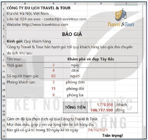 Giải Chuyên đề Tin học 10 Kết nối tri thức bài 6: Tạo và xuất báo giá với hàm thời gian