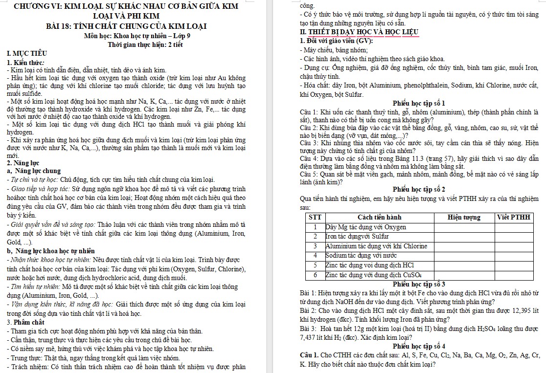 Giáo án Khoa học tự nhiên 9 KNTT Bài 18