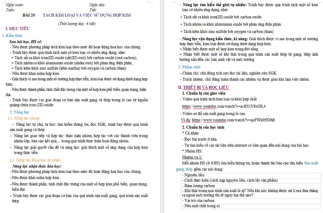 Giáo án Khoa học tự nhiên 9 KNTT Bài 20