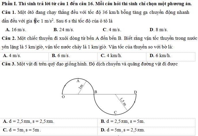 Đề thi Giữa học kì 1 môn Vật lý lớp 10