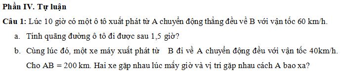 Đề thi Giữa học kì 1 môn Vật lý lớp 10