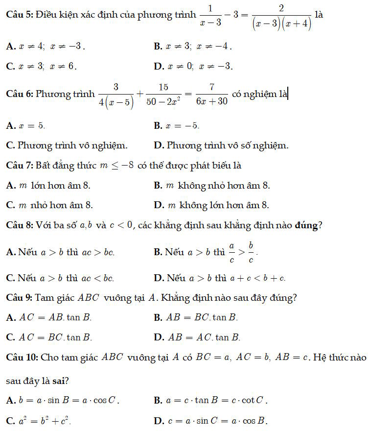 Đề thi giữa kì 1 Toán 9 Kết nối tri thức - Đề 4