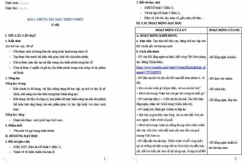 Chủ đề 2 Bài 2: Những sắc màu thiên nhiên