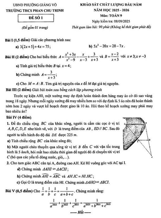 Đề khảo sát chất lượng toán 9