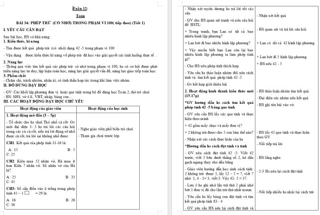 Giáo án Toán 2: Phép trừ (có nhớ) trong phạm vi 100 (tiếp theo)