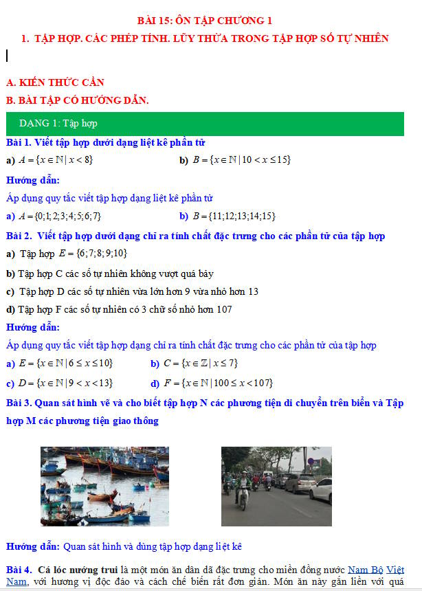 Phiếu bài tập Toán 6 CTST bài 15: Ôn tập chương 1 (tiết 1)