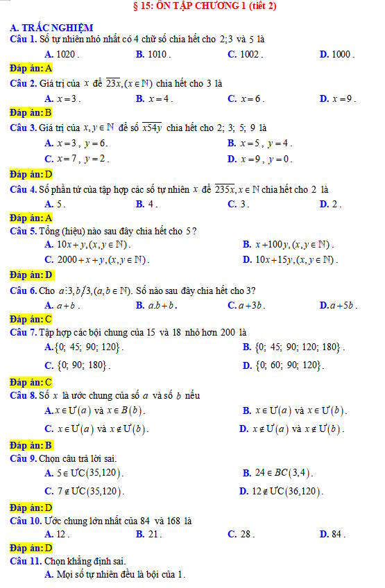 Phiếu bài tập Toán 6 CTST bài 15: Ôn tập chương 1 (tiết 2)