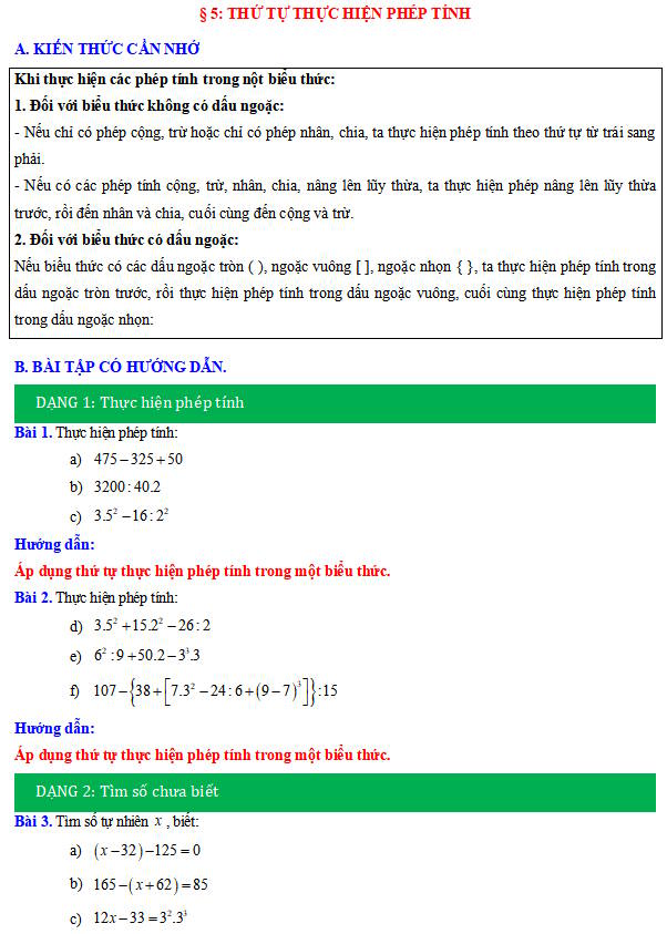 Thứ tự thực hiện phép tính