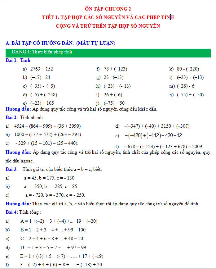 Ôn tập chương 2 (tiết 1)