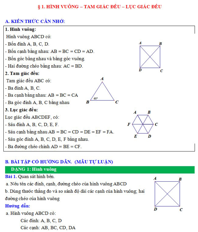 Hình vuông, tam giác đều, lục giác đều