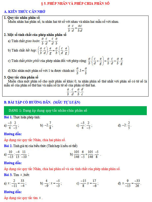 Phép nhân và phép chia phân số