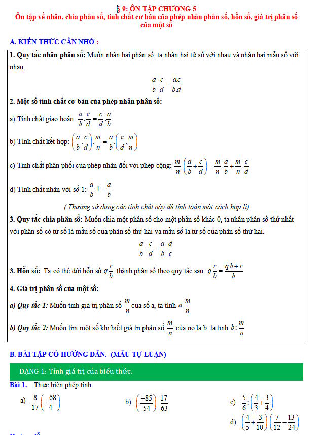 Ôn tập chương 5 tiết 2