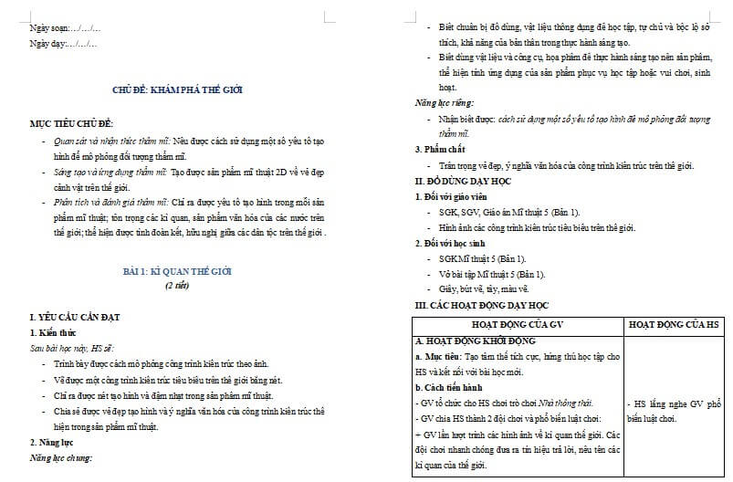 Chủ đề 4 Bài 1: Kĩ quan thế giới