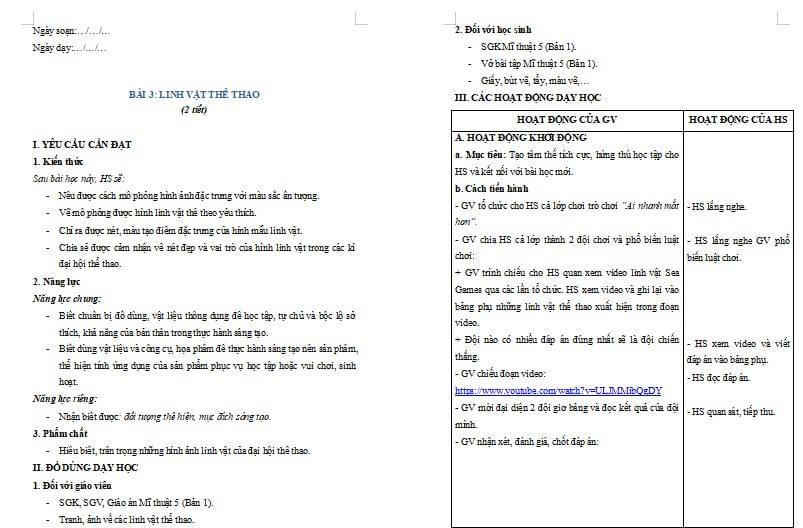 Bài 3: Linh vật thể thao