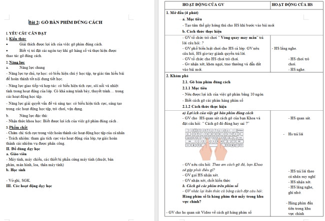 Giáo án Tin học 4 Bài 2: Gõ bàn phím đúng cách