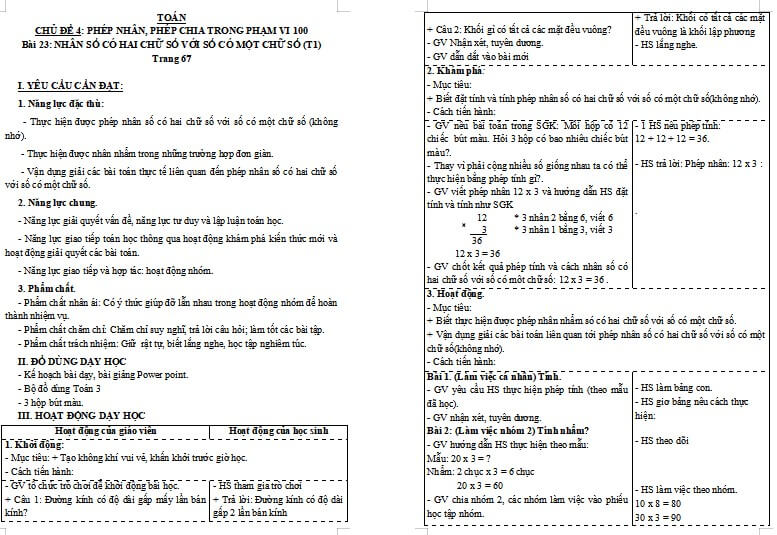 Bài 23: Nhân số có hai chữ số với số có một chữ số