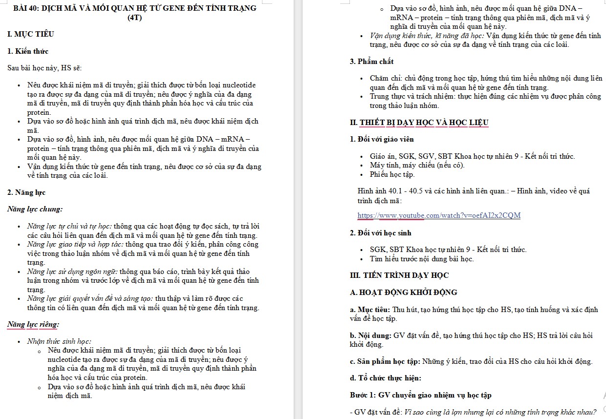 Giáo án Khoa học tự nhiên 9 KNTT Bài 40