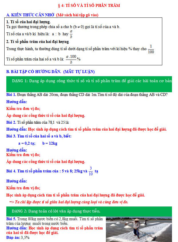 Tỉ số và tỉ số phần trăm
