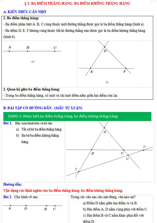 Ba điểm thẳng hàng, ba điểm không thẳng hàng
