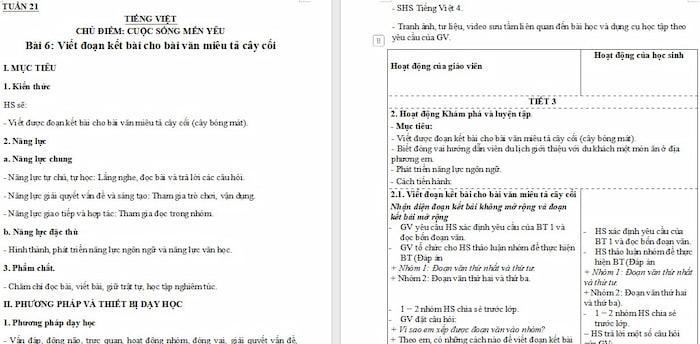 Giáo án Tiếng Việt 4 Viết đoạn kết bài cho bài văn miêu tả cây cối