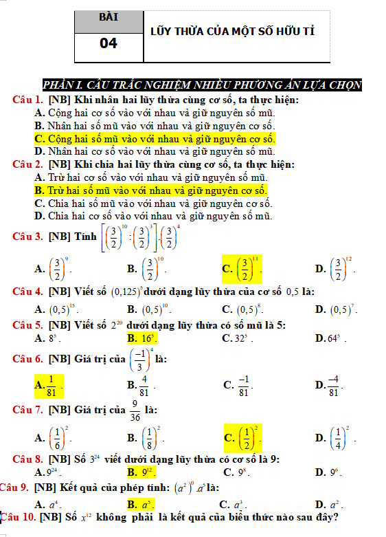 Lũy thừa của một số hữu tỉ