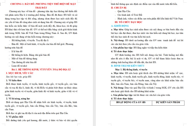 Giáo án Địa lí 6 Bài 1: Hệ thống kinh, vĩ tuyến. Tọa độ địa lí