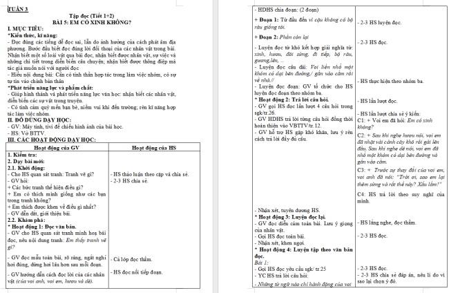 Giáo án Tiếng Việt 2 Bài 5: Em có xinh không?