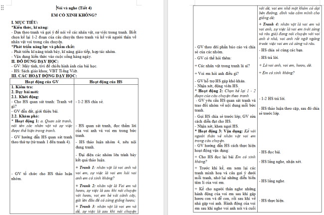 Giáo án Tiếng Việt 2 Bài 5: Kể chuyện Em có xinh không?