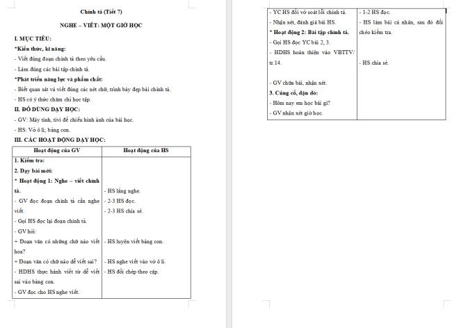 Giáo án Tiếng Việt 2 Bài 6: Viết Một giờ học