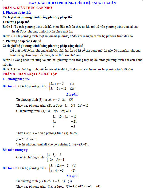 Giải hệ hai phương trình bậc nhất hai ẩn