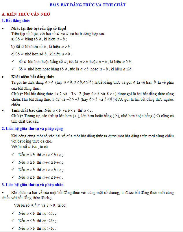 Bất đẳng thức và tính chất