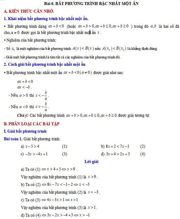 Bất phương trình bậc nhất một ẩn 