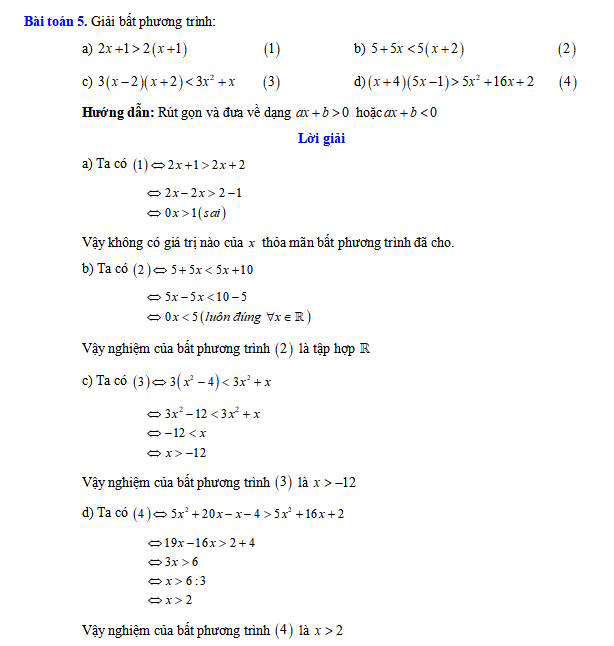 Bất phương trình bậc nhất một ẩn