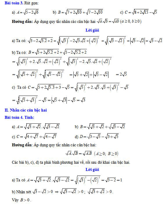 Khai căn bậc hai và phép nhân, phép chia