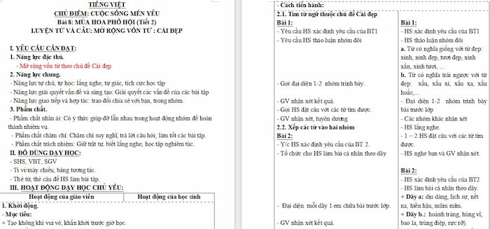 Giáo án Tiếng Việt 4 Mở rộng vốn từ Cái đẹp