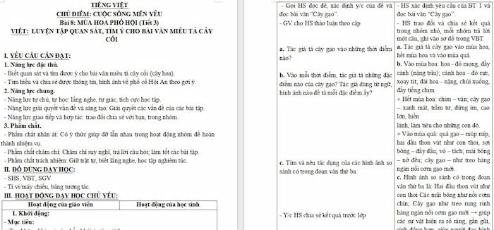 Giáo án Tiếng Việt 4 Luyện tập quan sát, tìm ý cho bài văn miêu tả cây cối