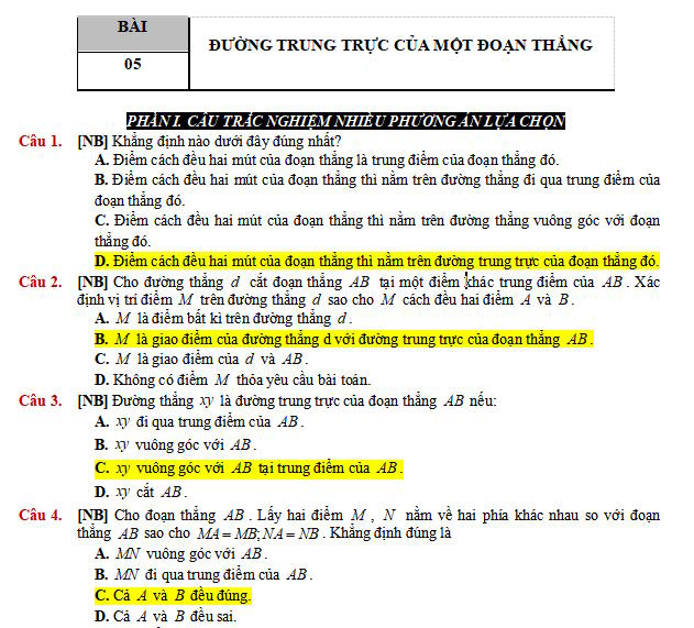 Đường trung trực của một đoạn thẳng