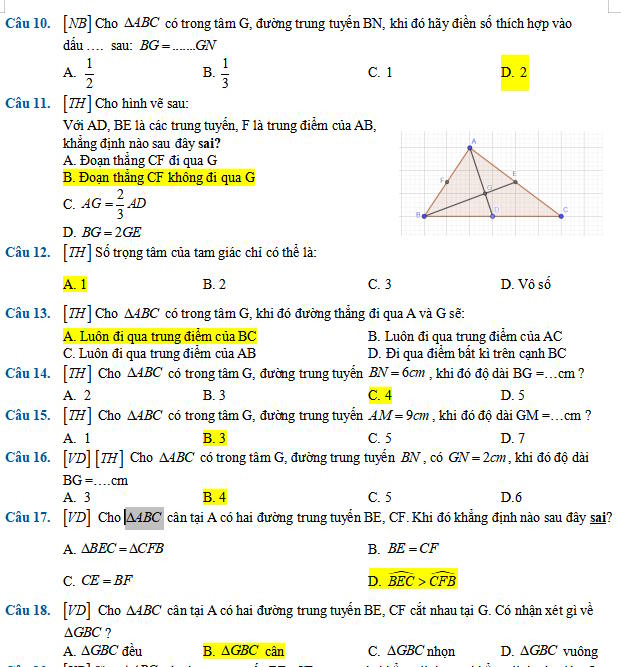 Các đường trung tuyến của tam giác