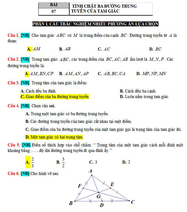 Tính chất ba đường trung tuyến của tam giác