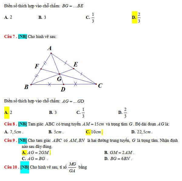 Tính chất ba đường trung tuyến của tam giác