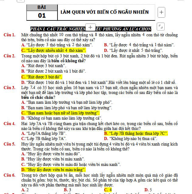 Làm quen với biến cố ngẫu nhiên