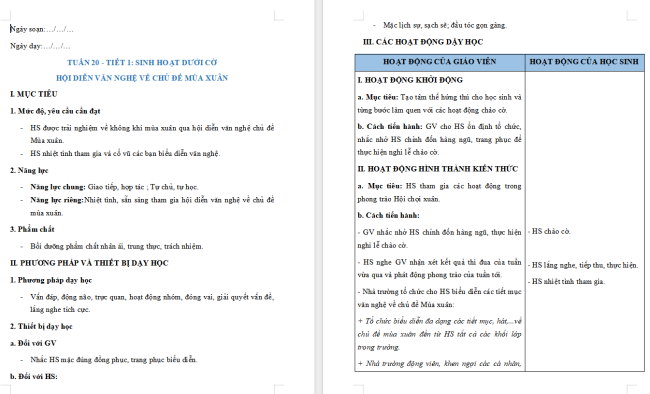 Giáo án Hoạt động trải nghiệm 2 Tuần 20