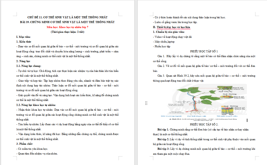 Chứng minh cơ thể sinh vật là một thể thống nhất